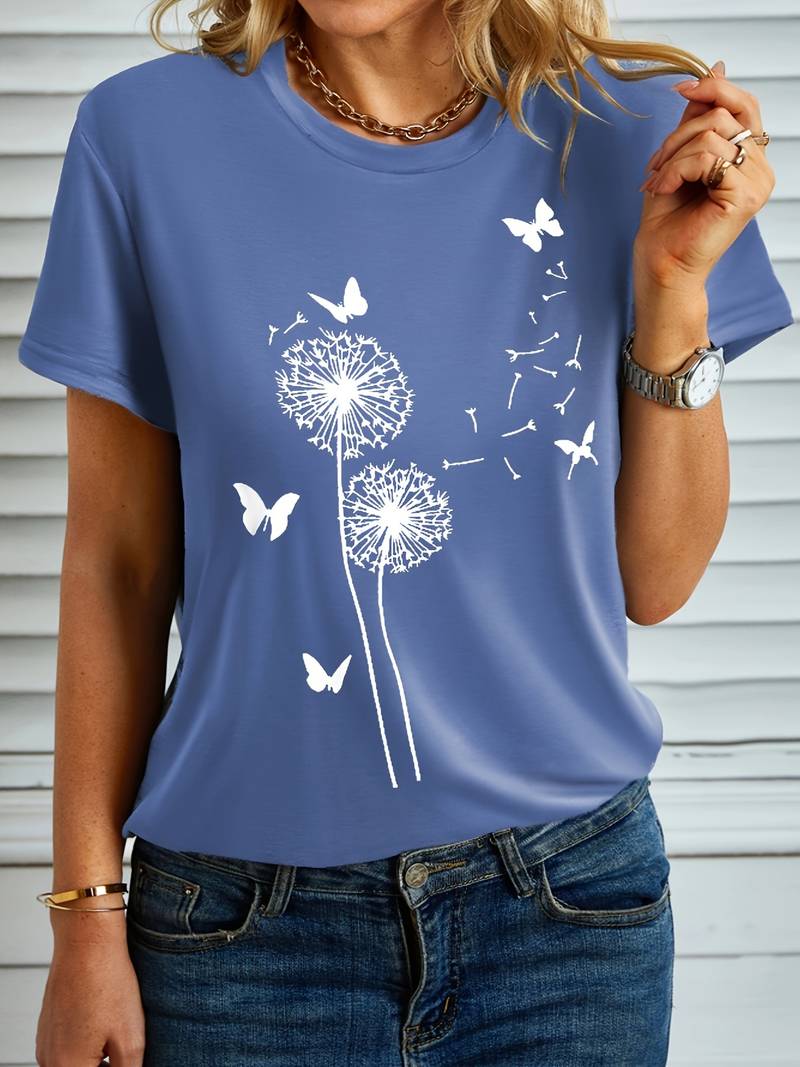 Zephyra - dandelion and butterfly print t-shirt