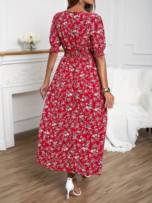 Amelia – dress with round neck and floral print for spring and summer