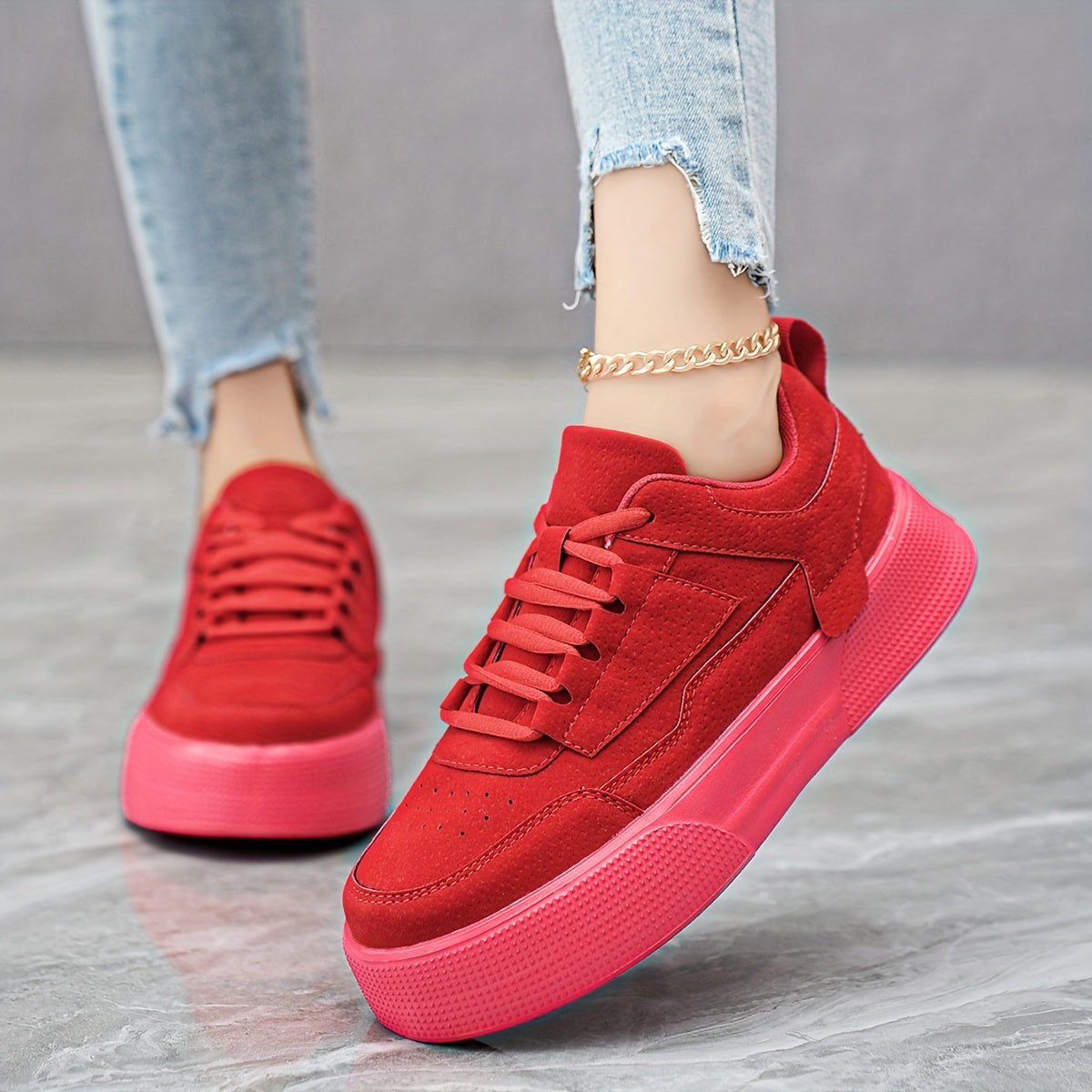 Elegant Solid Color Sports Sneakers With Front Closure for Women | Perfect for Casual Days