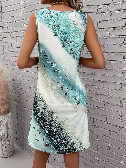 Faye – dress with abstract print and round neck