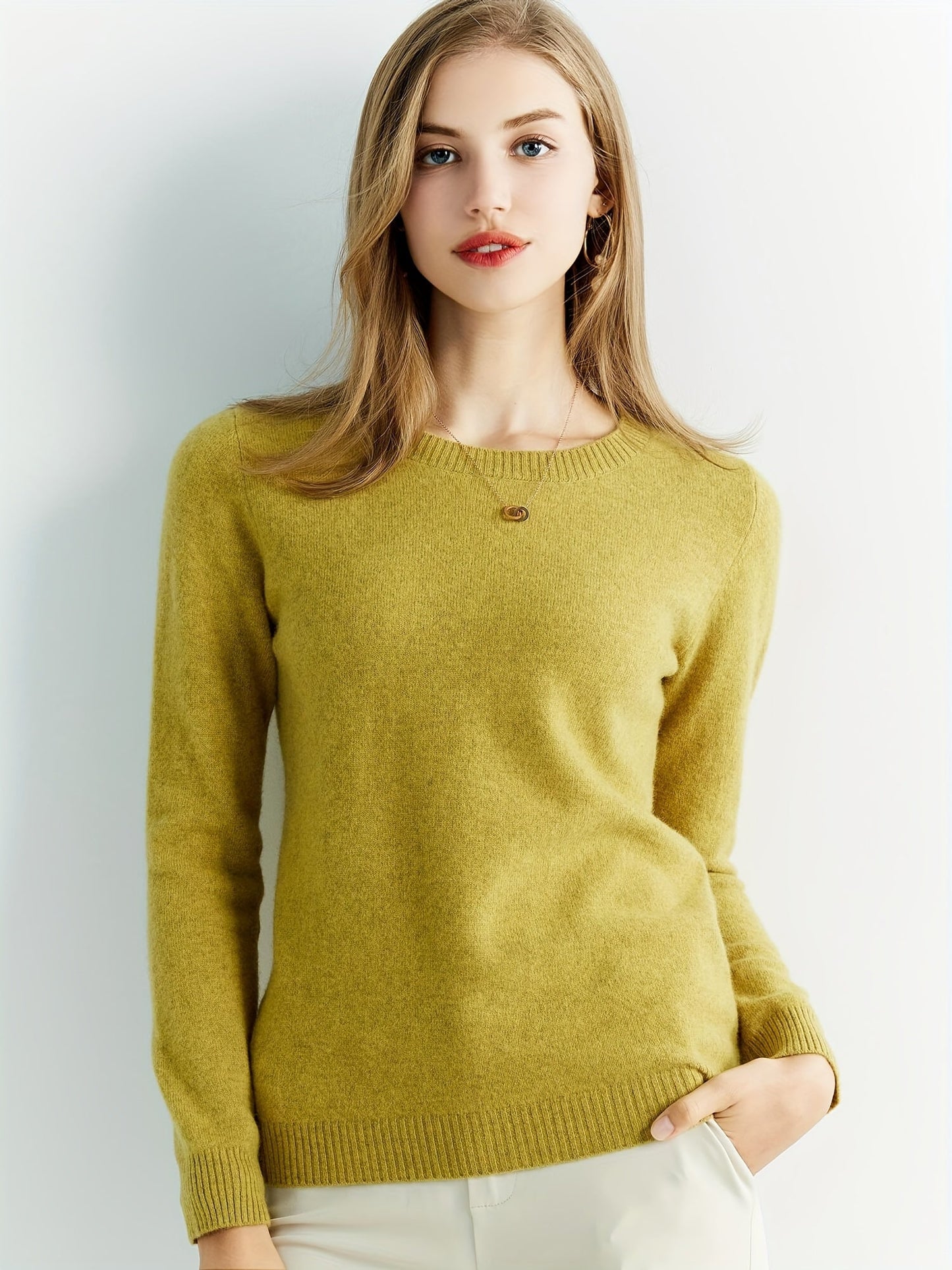 Casual Wool Sweater with Crew Neck and Warm Long Sleeves for Women | Ideal for Autumn