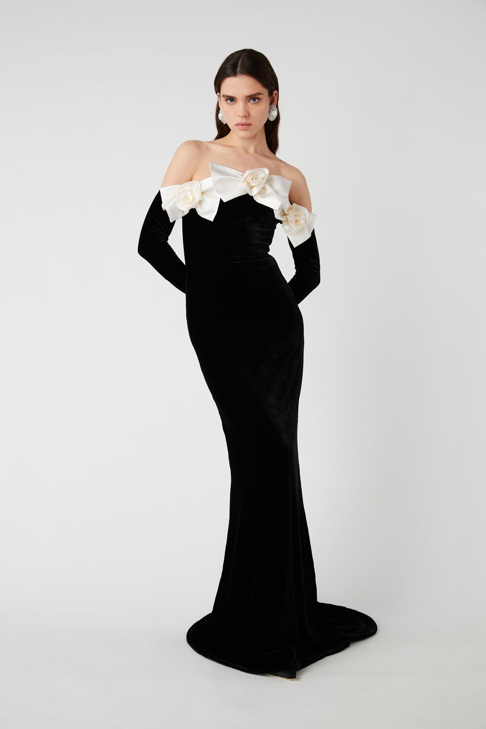 Lara Bowtie Off-shoulder Velvet Maxi Dress