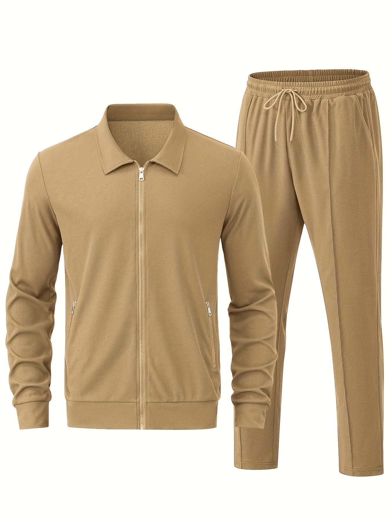 Warm Solid Color Zip Up Tracksuit with Jacket and Joggers for Men | Ideal for Winter