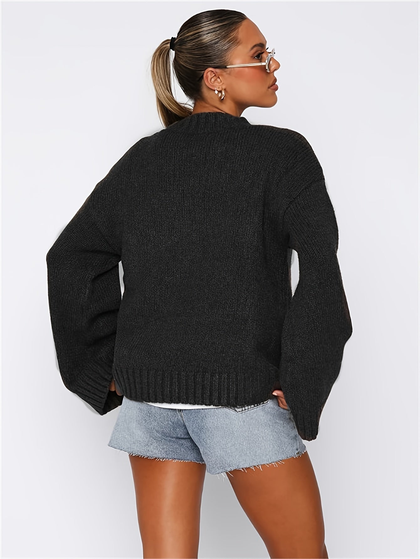 Casual Cotton Long Sleeve Knit Sweater with Cozy Loose Fit for Women | Ideal for Autumn