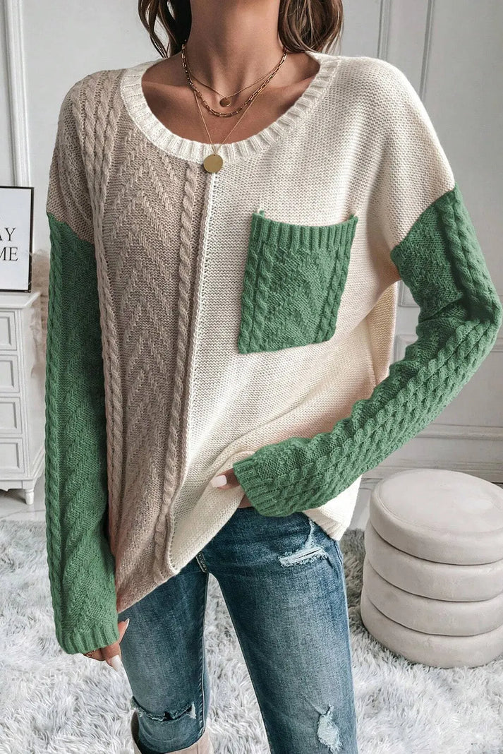 Trendy jumper with a round neckline and colour blocks for winter