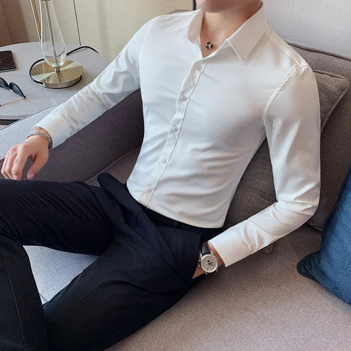 Elegant men's business shirt with a slim fit and square collar