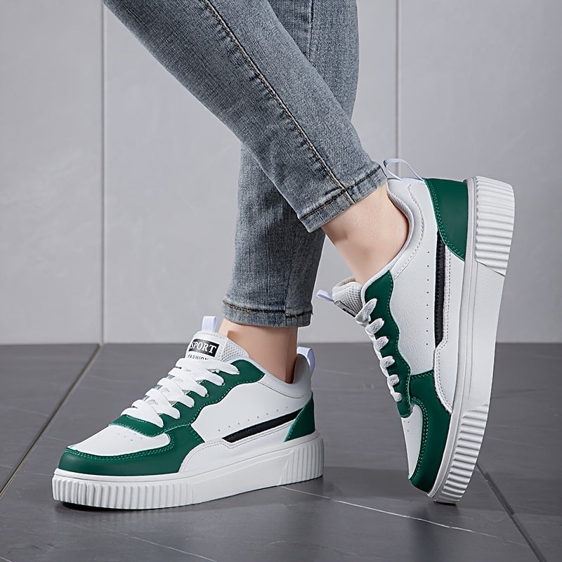 Sleek Faux Leather Colorblock Skate Sneakers for Women | Perfect for Casual Days