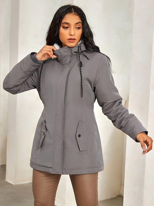 Casual Grey Fleece Parka Winter Jacket with Capuchon for Women | Perfect for Winter