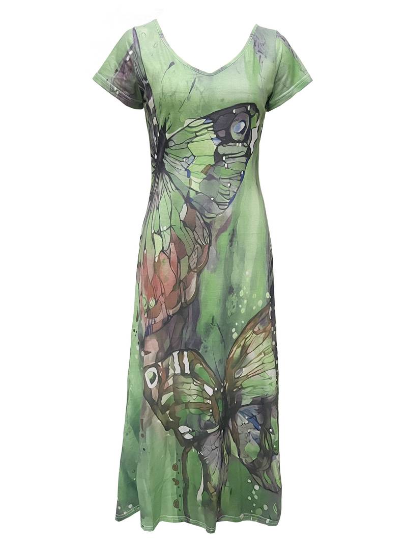 Grace - butterfly print v-neck dress for spring & summer