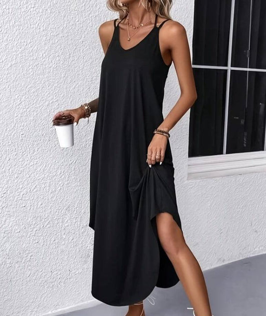 Evelyn – sexy simple black halterneck maxi dress