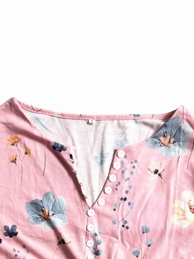 Fiorella – floral print top with buttons and flared sleeves