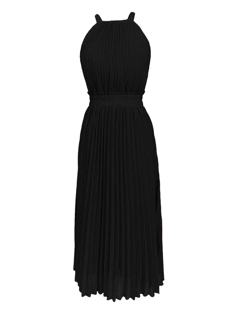 Camila – elegant x-summer midi dress with a round neckline and gathered waist