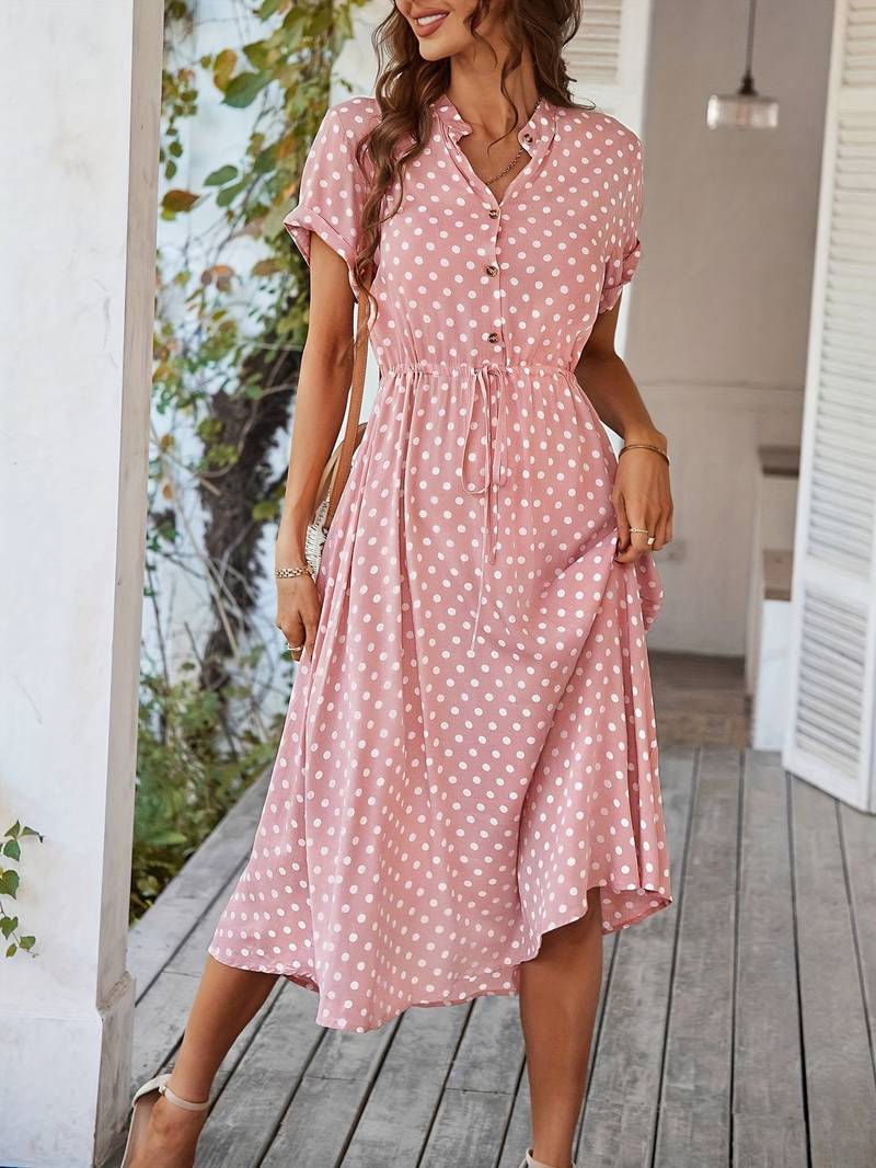 Chloe a-line dress with polka dot print and v-neck