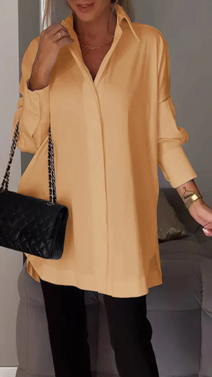 Elegant oversize shirt blouse with rolled sleeves