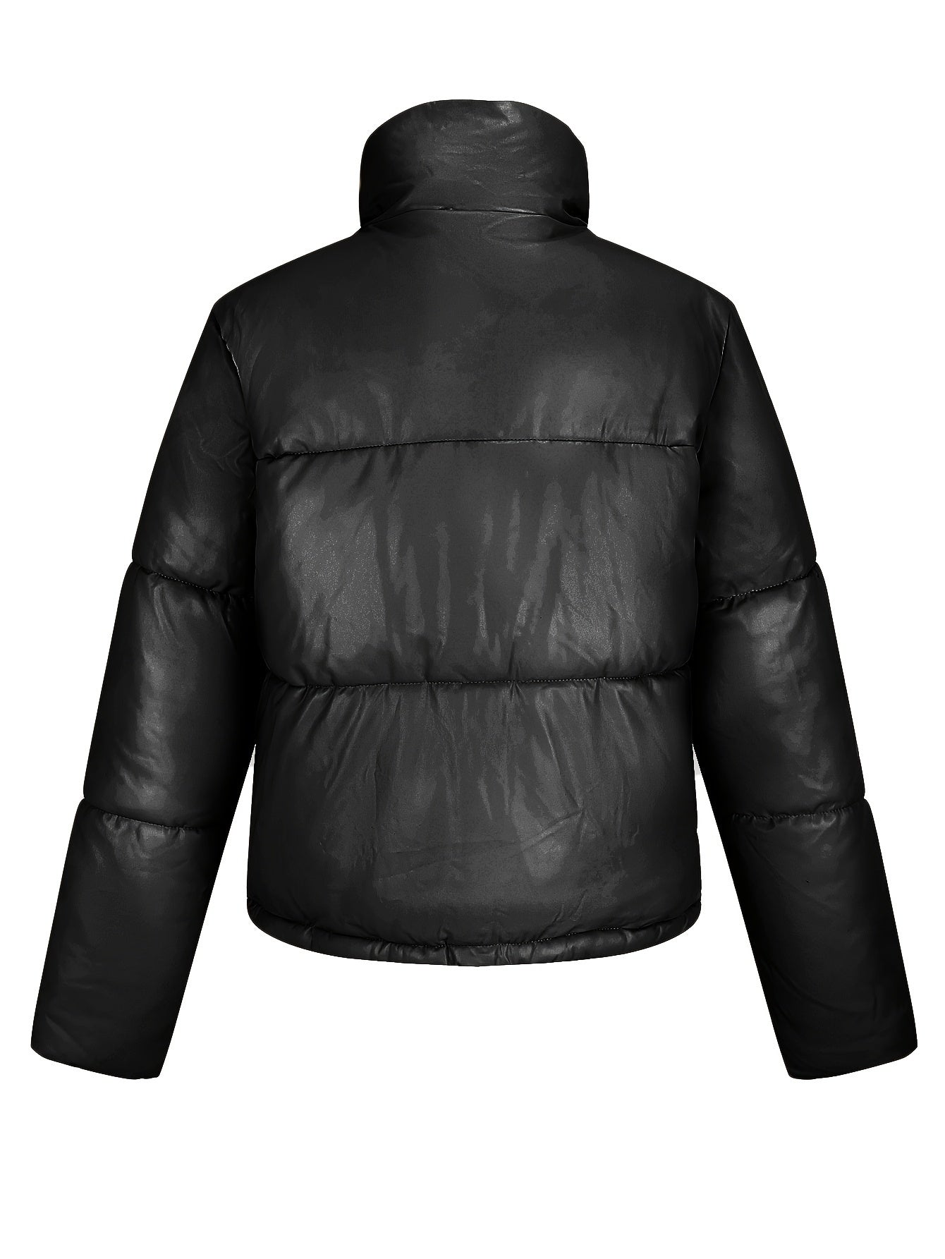 Elegant Short Vegan Leather Puffer Winter Jacket for Women | Ideal for Winter