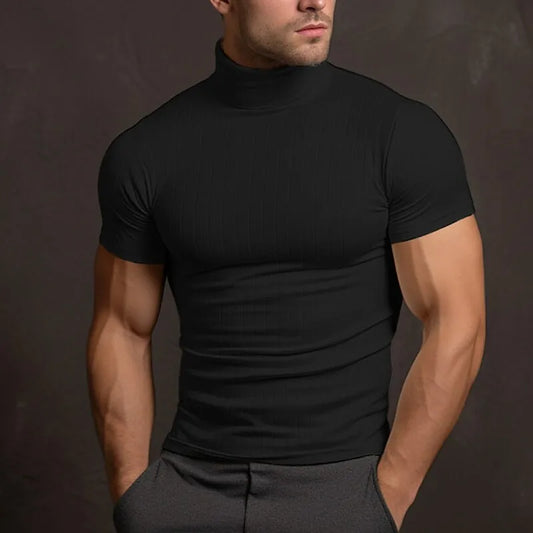 Alban - men's t-shirt in plain color with turtleneck