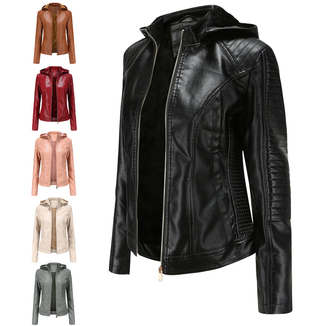 Stylish Vintage Vegan Leather Jacket with Hood for Women | Perfect for Casual Days