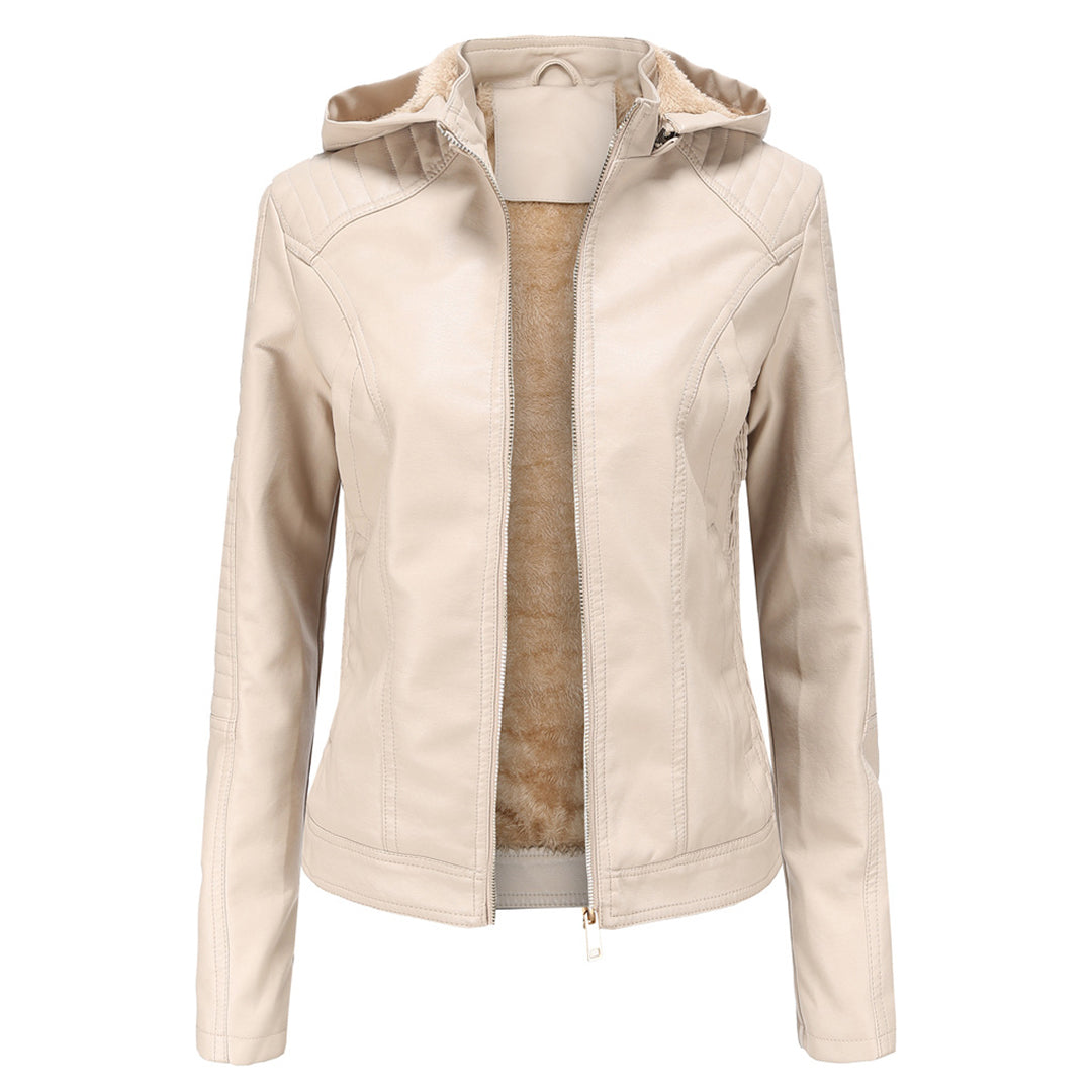 Stylish Vintage Vegan Leather Jacket with Hood for Women | Perfect for Casual Days