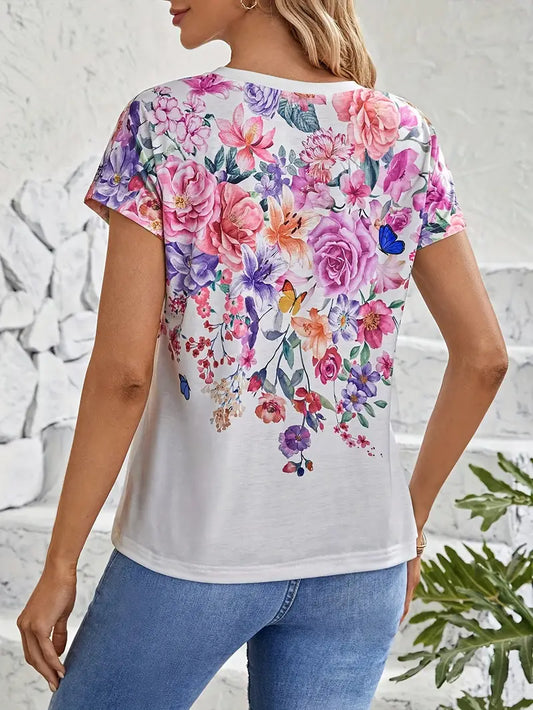 Aurora - floral print crew neck t-shirt for spring