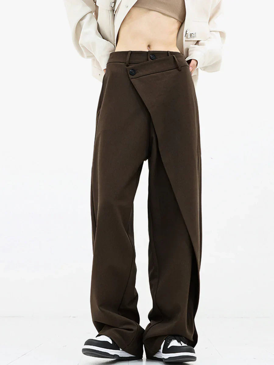 Leja - layered button wide leg pants for women