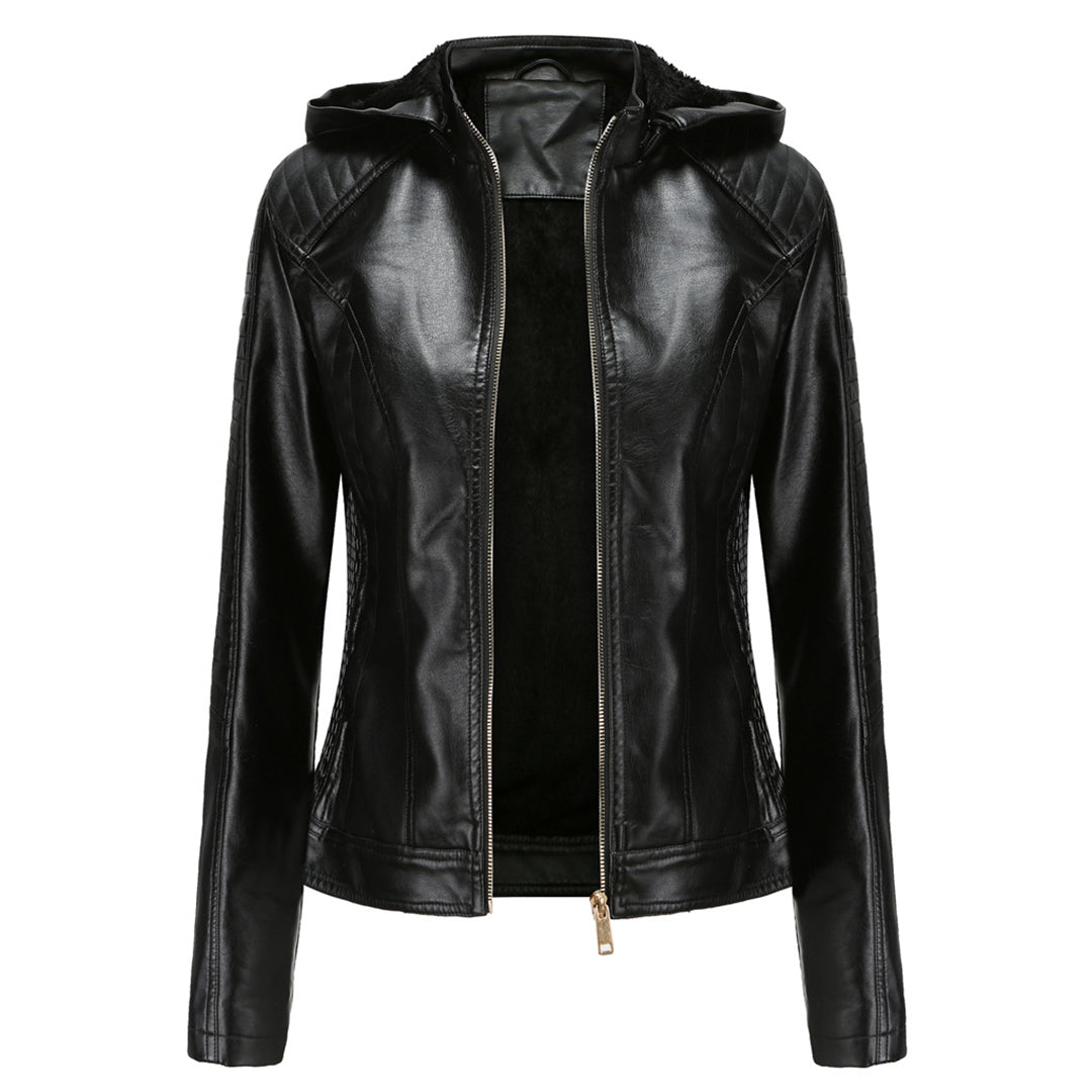 Stylish Vintage Vegan Leather Jacket with Hood for Women | Perfect for Casual Days