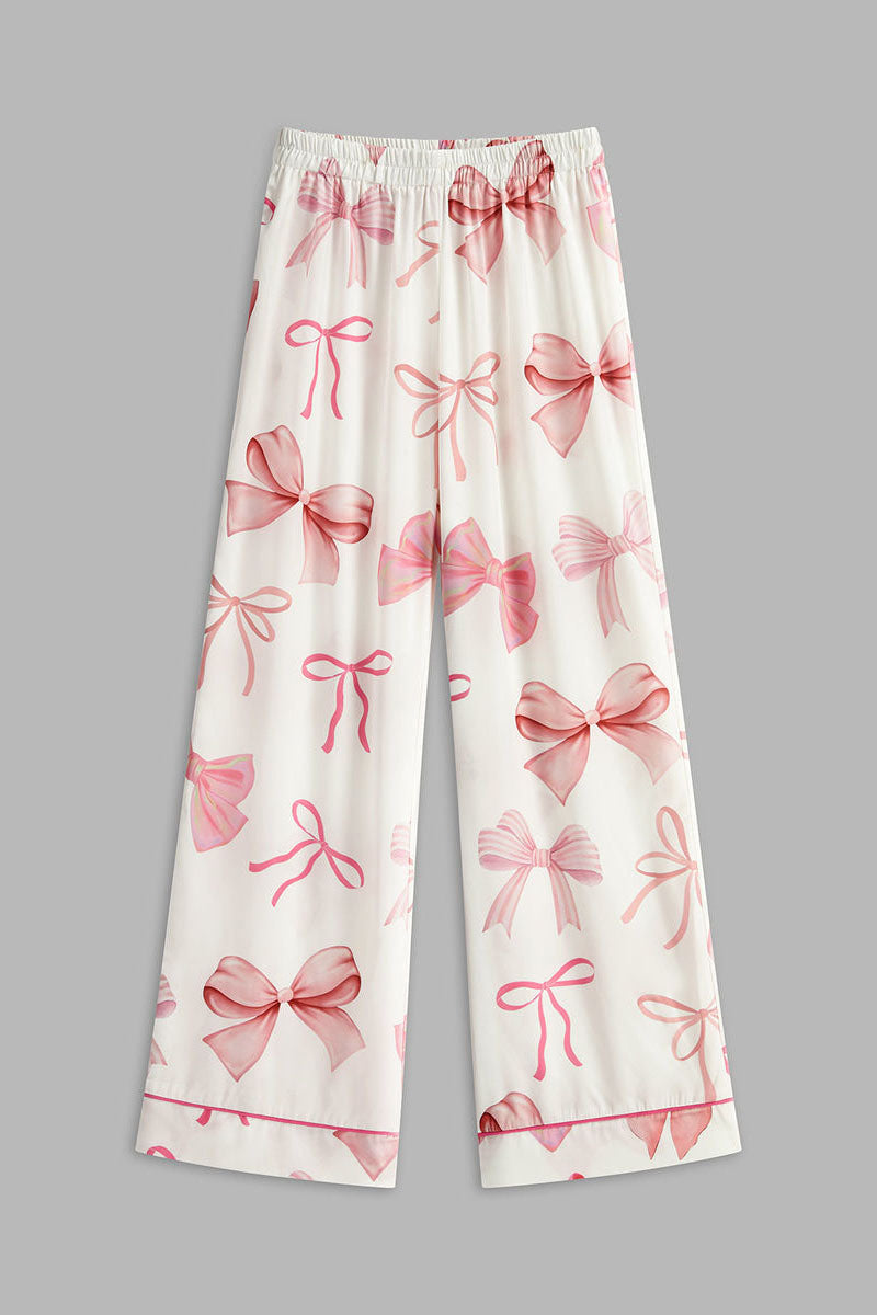 Bow Printed Button Pants Set