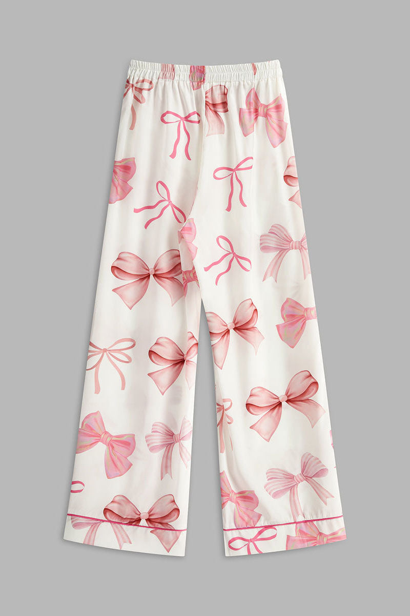 Bow Printed Button Pants Set