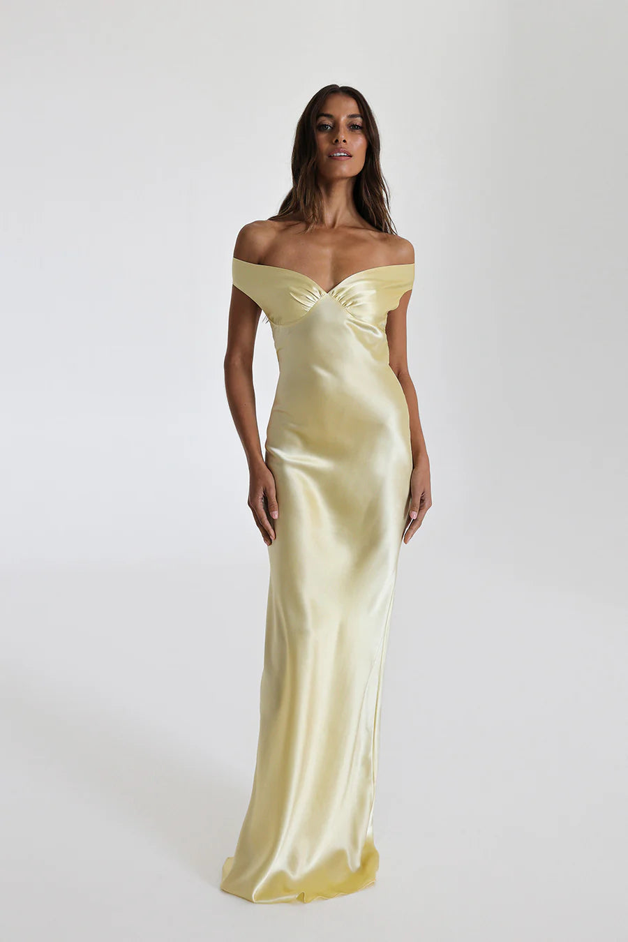 Off Shoulder Satin Maxi Dress