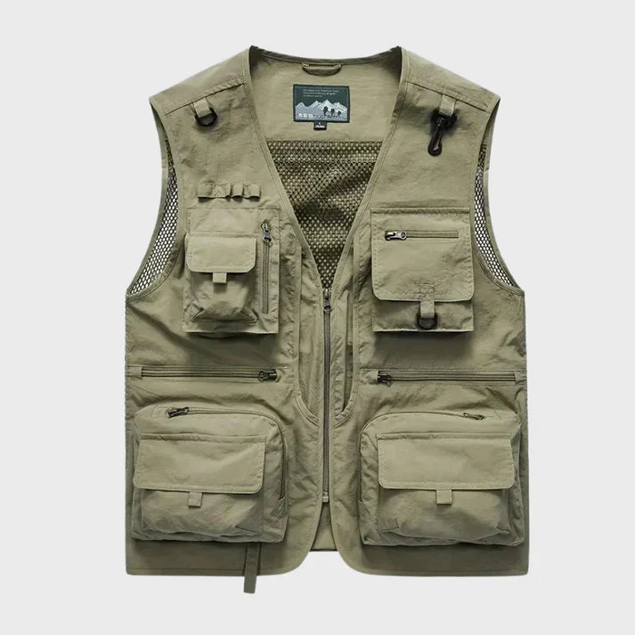 Breathable cargo vest for men with multiple pockets