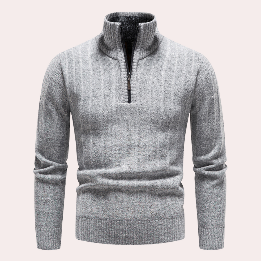 Warm men's turtleneck jumper with zip fastening