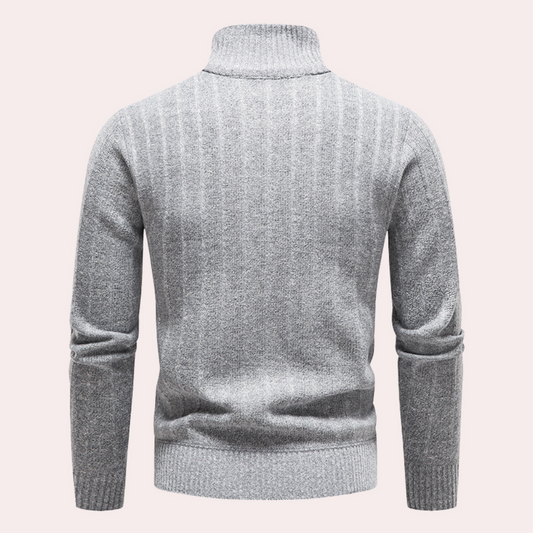 Warm men's turtleneck jumper with zip fastening