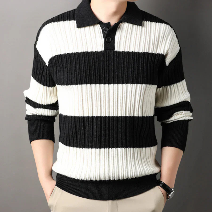 Toncse - men's long-sleeved knitted polo shirt