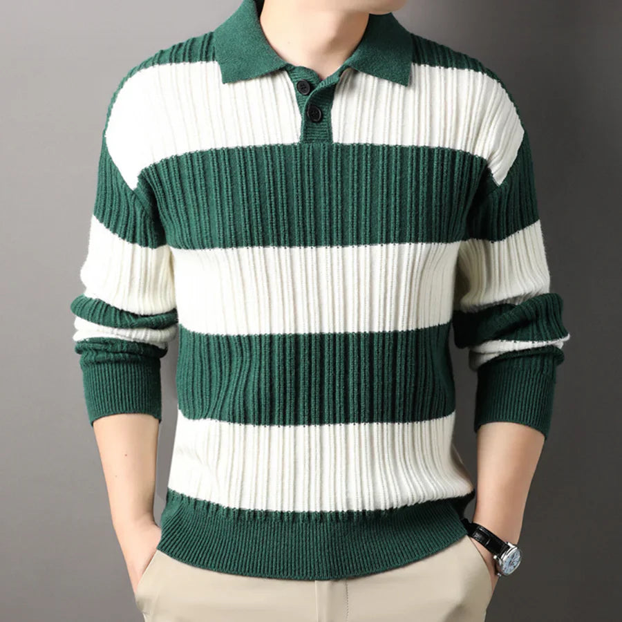 Toncse - men's long-sleeved knitted polo shirt