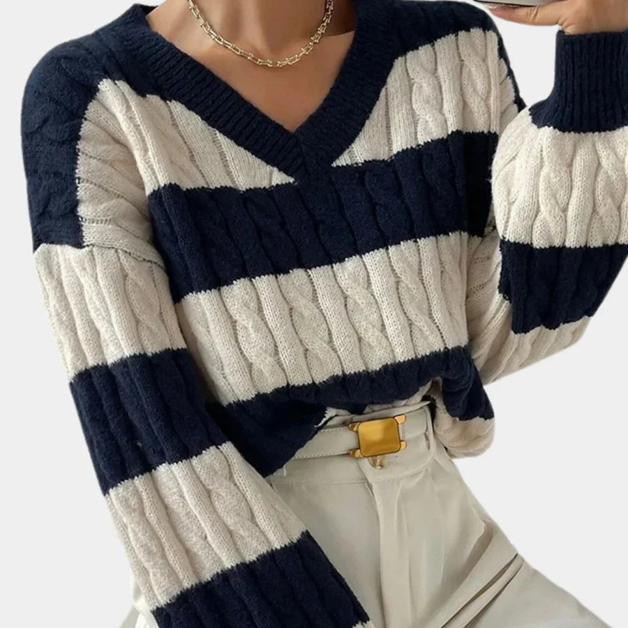 Yamina - women's cable-knit v-neck jumper