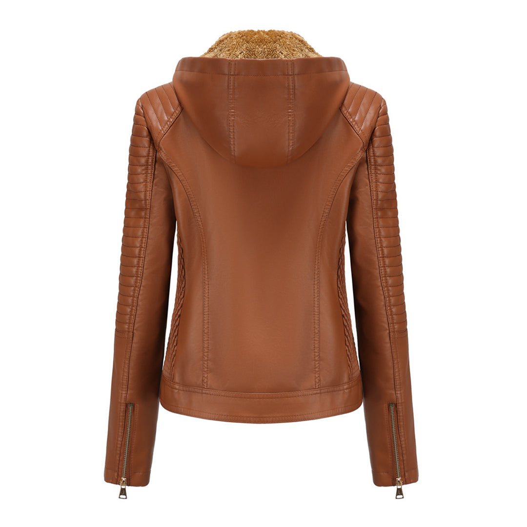 Stylish Vintage Vegan Leather Jacket with Hood for Women | Perfect for Casual Days