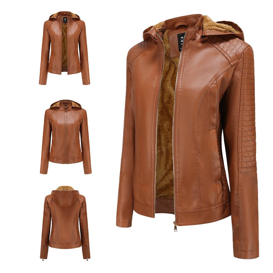 Stylish Vintage Vegan Leather Jacket with Hood for Women | Perfect for Casual Days