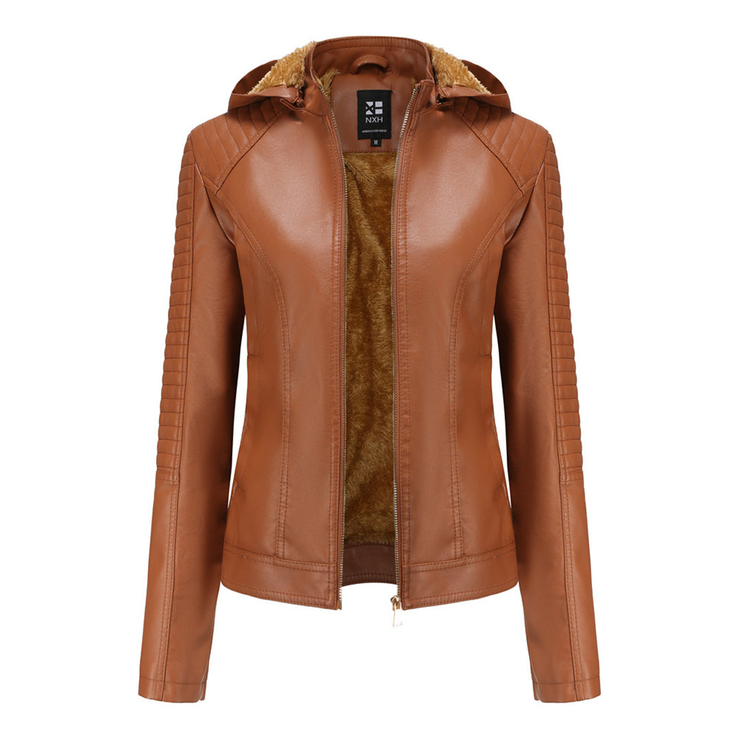 Stylish Vintage Vegan Leather Jacket with Hood for Women | Perfect for Casual Days