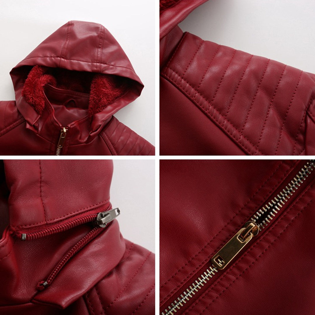 Stylish Vintage Vegan Leather Jacket with Hood for Women | Perfect for Casual Days