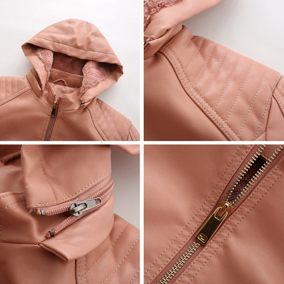 Stylish Vintage Vegan Leather Jacket with Hood for Women | Perfect for Casual Days