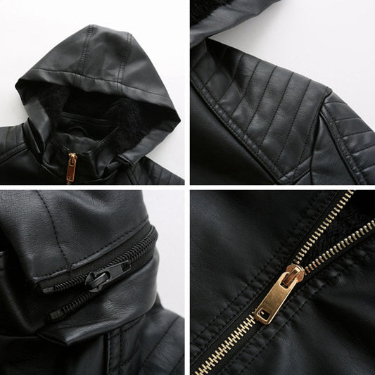 Stylish Vintage Vegan Leather Jacket with Hood for Women | Perfect for Casual Days