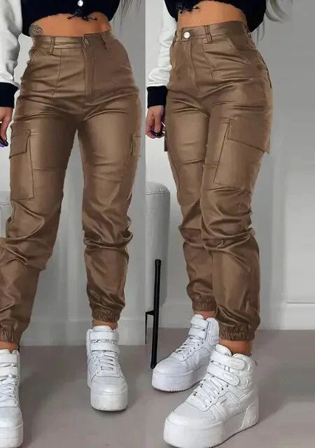 Isabella - personalized street trends long cargo leather pants