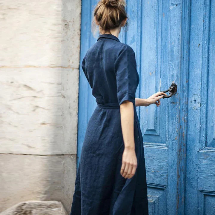 Stylish midi shirt dress with waist belt