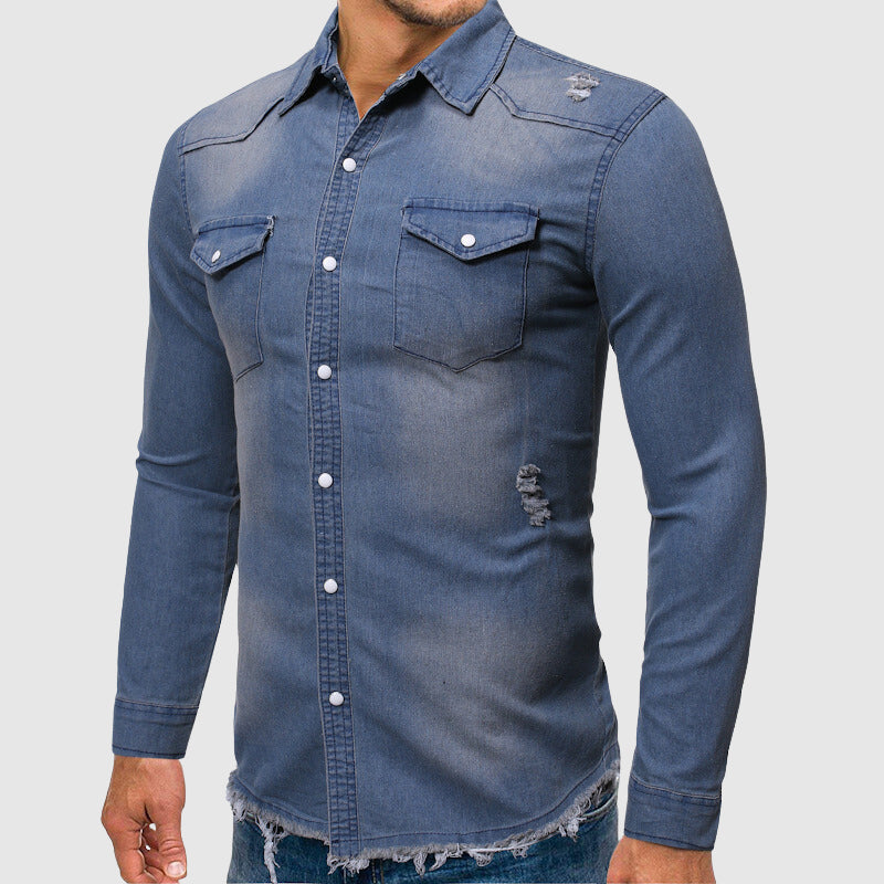 Destroyed Denim Slim Fit Shirt