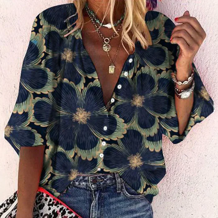 Eleanor – floral navy blouse