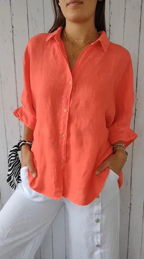 Elena - coral red summer blouse