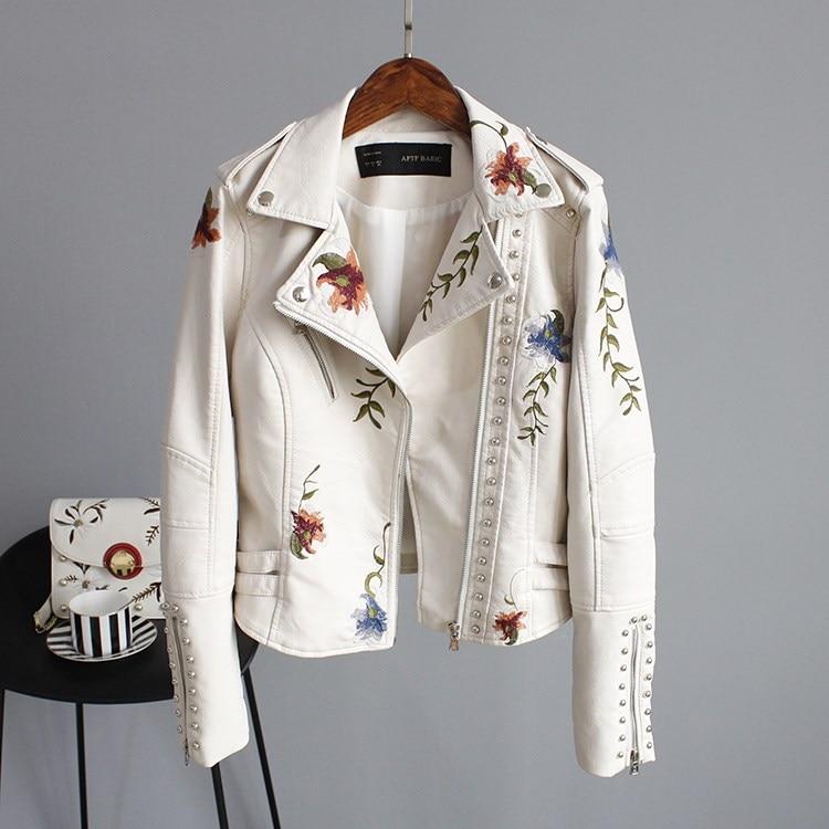 Vintage Vegan Leather Jacket with Flowers for Women | Eco-Friendly Materials