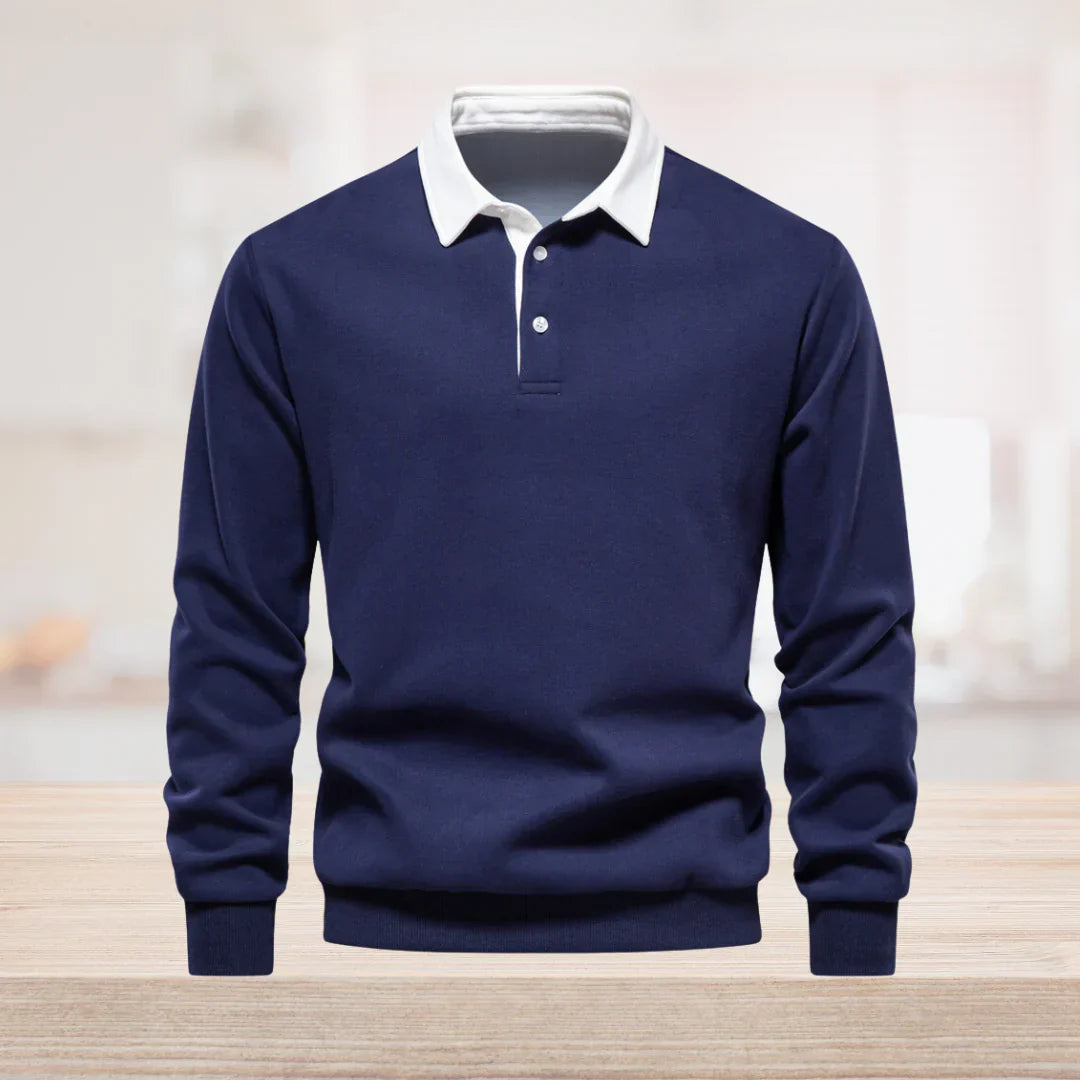 Elegant men's long-sleeved polo shirt with classic collar