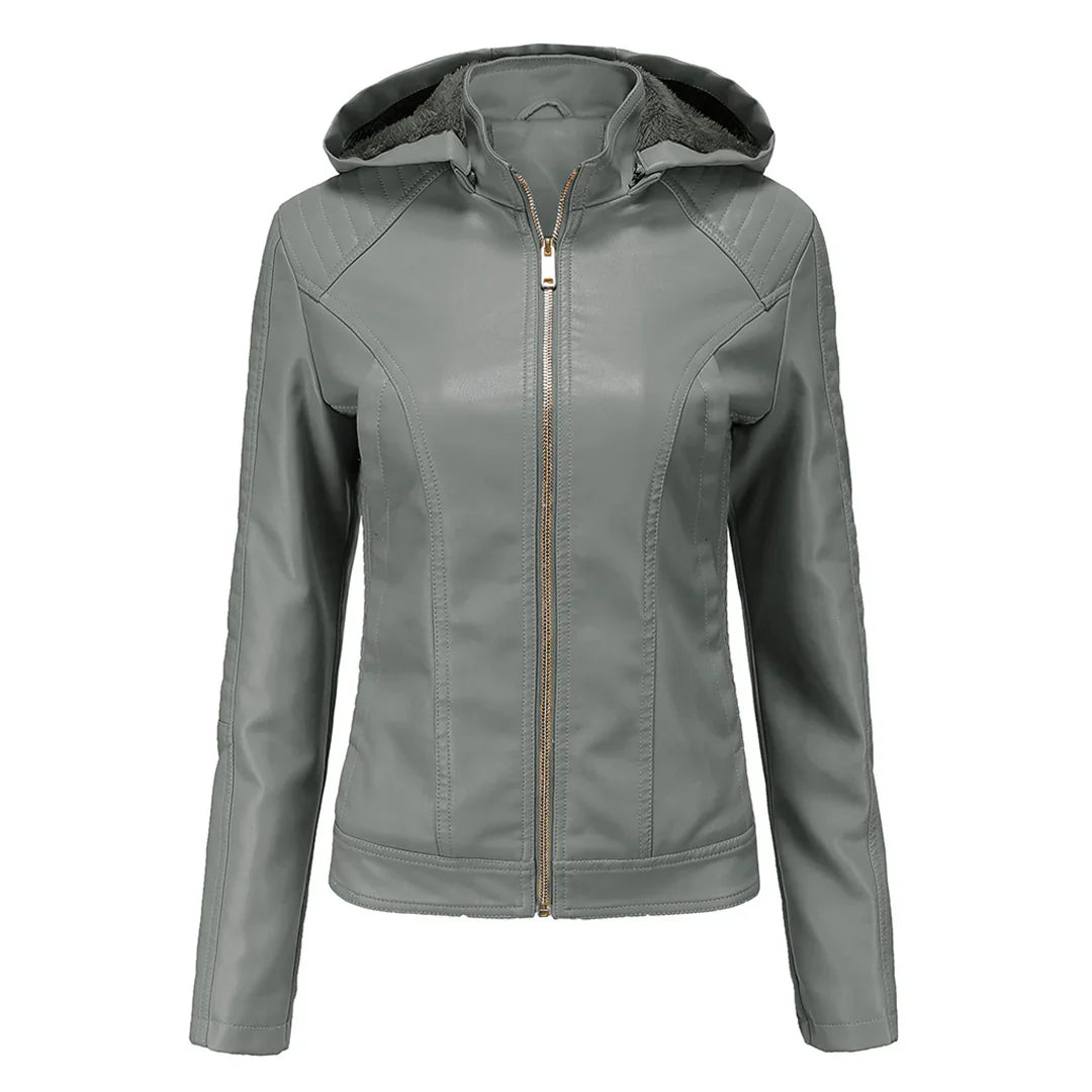 Stylish Vintage Vegan Leather Jacket with Hood for Women | Perfect for Casual Days