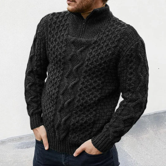 Knitted - premium men's jumper with half zip collar