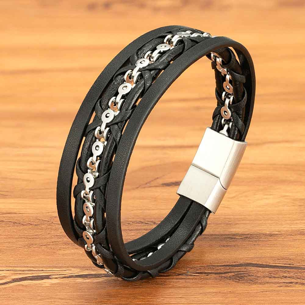 Ironheart Stainless Steel Leather Bracelet